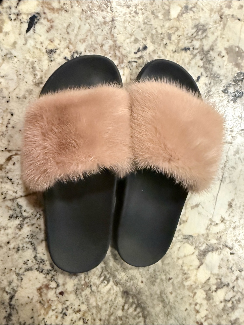 Givenchy Blush Pink Faux Fur Slide Sandals